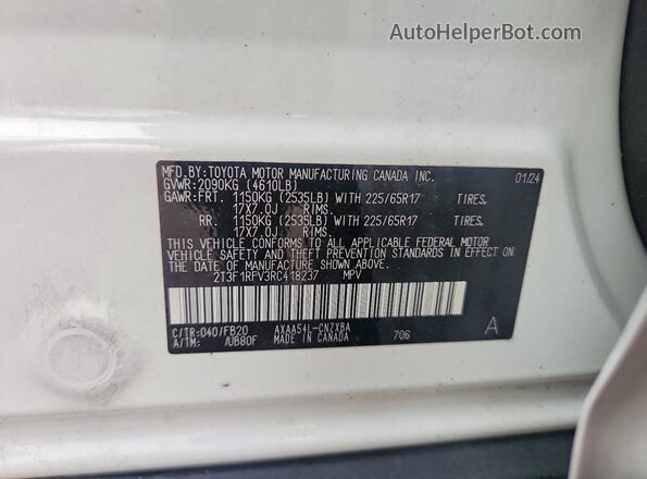 2T3F1RFV3RC418237 2024 TOYOTA RAV4 White ძრავის განყოფილების ხედი