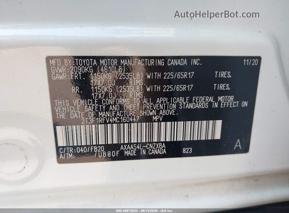 2T3F1RFV4MC160447 2021 TOYOTA RAV4 Белый Вид подкапотного пространства
