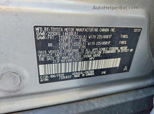 2T3F1RFV4MC252657 2021 TOYOTA RAV4 Silver VIN կոդի պիտակի տեսք