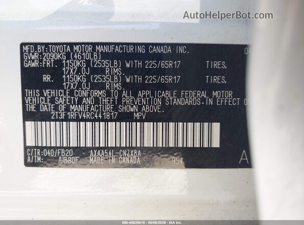 2T3F1RFV4RC441817 2024 TOYOTA RAV4 White Engine compartment view