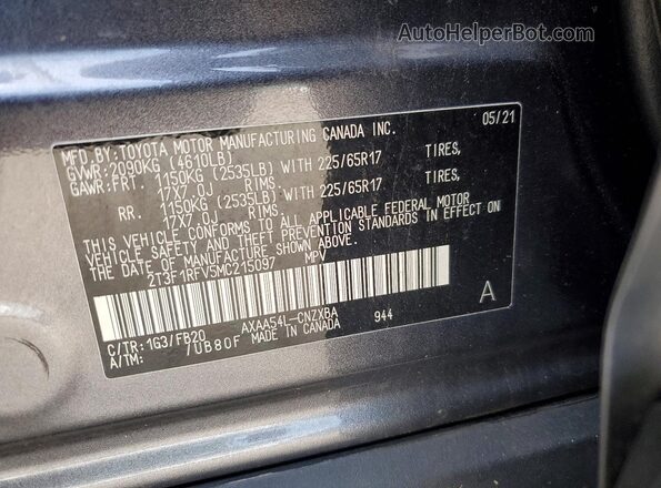2T3F1RFV5MC215097 2021 TOYOTA RAV4 Charcoal Вид підкапотного простору