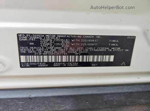 2T3F1RFV5PC357745 2023 TOYOTA RAV4 White Widok komory silnika