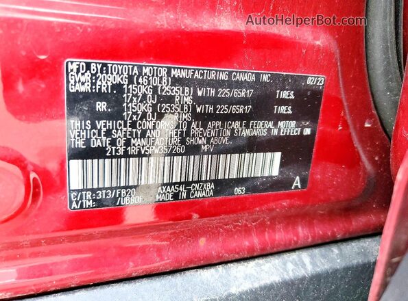 2T3F1RFV5PW357260 2023 TOYOTA RAV4 Red VIN sticker view