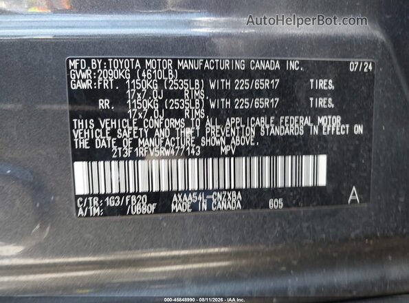 2T3F1RFV5RW477143 2024 TOYOTA RAV4 Gray Շարժիչի բաժամունքի տեսք
