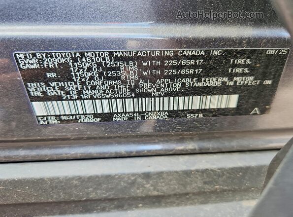 2T3F1RFV6SW586054 2025 TOYOTA RAV4 Gray Widok wnętrza 360 stopni
