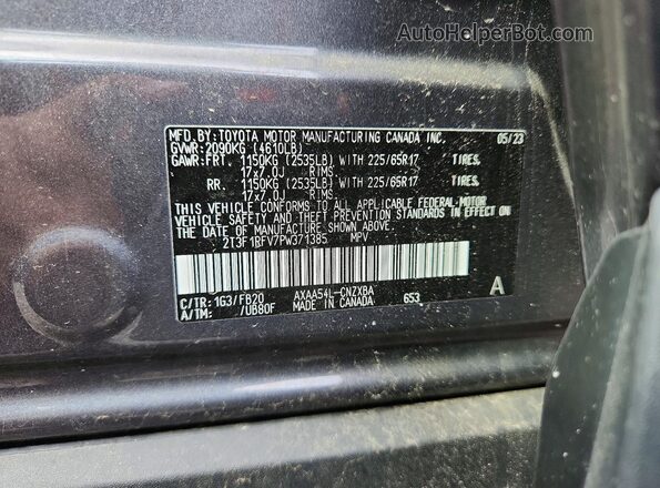 2T3F1RFV7PW371385 2023 TOYOTA RAV4 Gray VIN კოდის სტიკერის ხედი