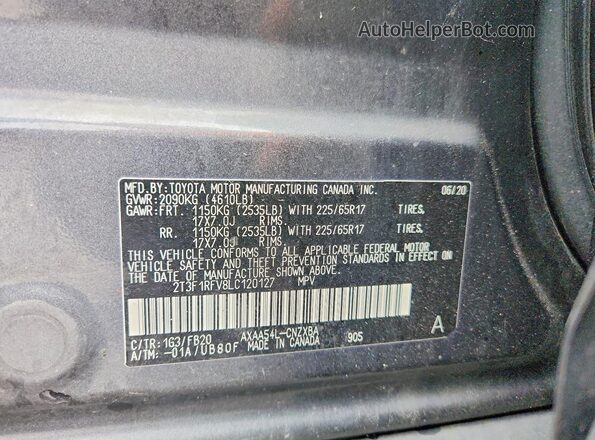 2T3F1RFV8LC120127 2020 TOYOTA RAV4 Gray Vista de la etiqueta del VIN