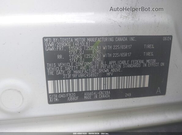 2T3F1RFV8RC458927 2024 TOYOTA RAV4 Белый Вид подкапотного пространства