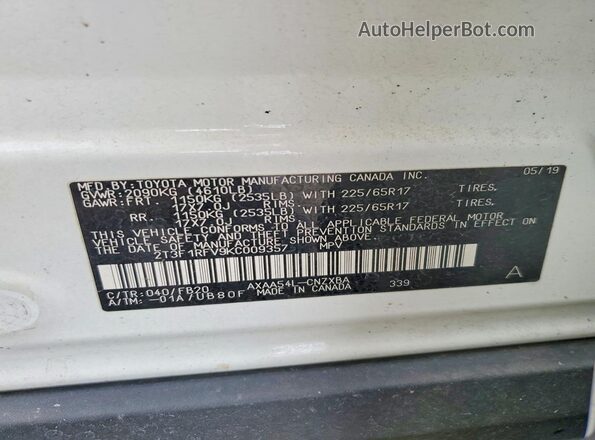 2T3F1RFV9KC009357 2019 TOYOTA RAV4 White Панорамний вид салону 360°
