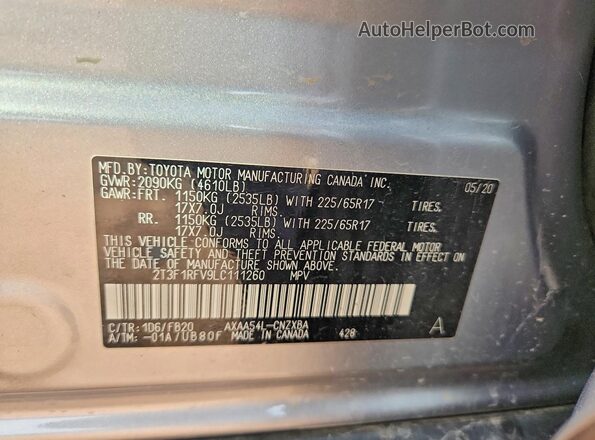2T3F1RFV9LC111260 2020 TOYOTA RAV4 Silver Widok komory silnika