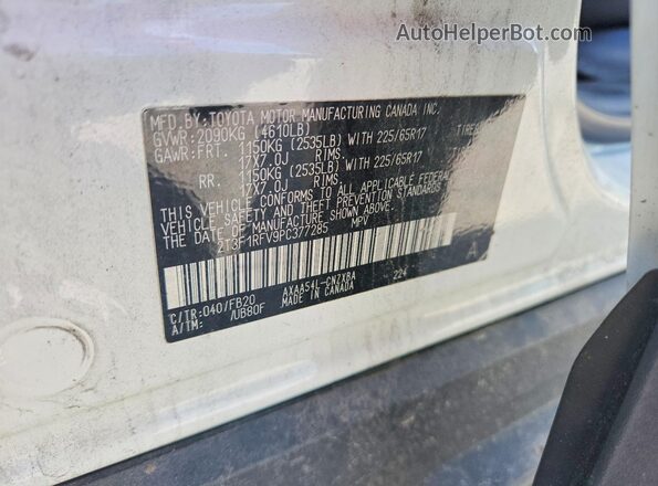 2T3F1RFV9PC377285 2023 TOYOTA RAV4 White Widok naklejki z numerem VIN