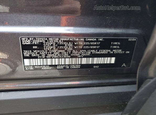 2T3F1RFV9RC423698 2024 TOYOTA RAV4 Gray VIN sticker view