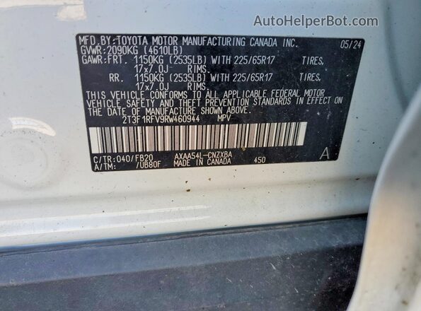 2T3F1RFV9RW460944 2024 TOYOTA RAV4 Белый Панорамный вид салона 360°