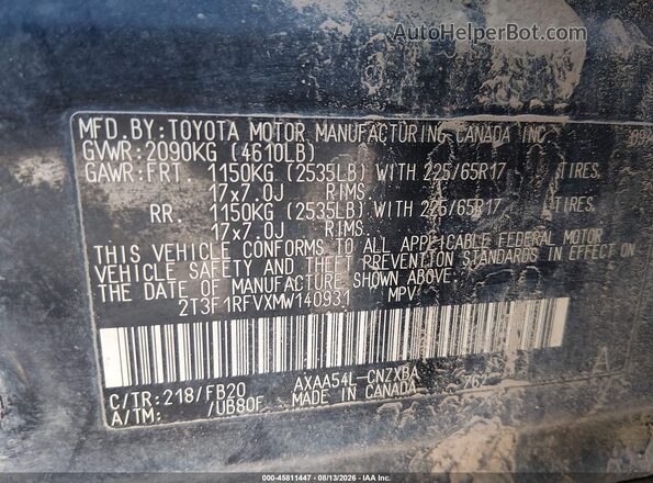 2T3F1RFVXMW140931 2021 TOYOTA RAV4 Черный Вид подкапотного пространства