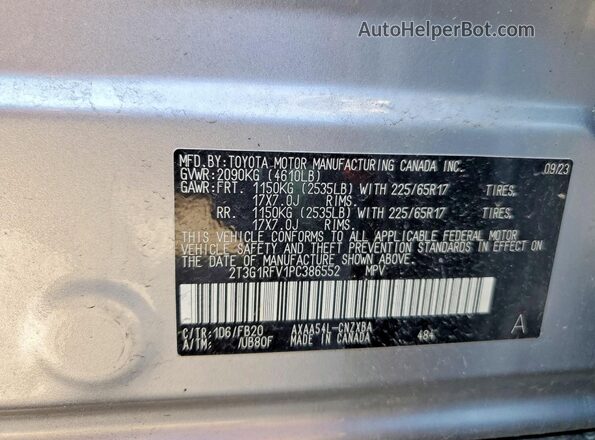 2T3G1RFV1PC386552 2023 TOYOTA RAV4 Silver VIN sticker view