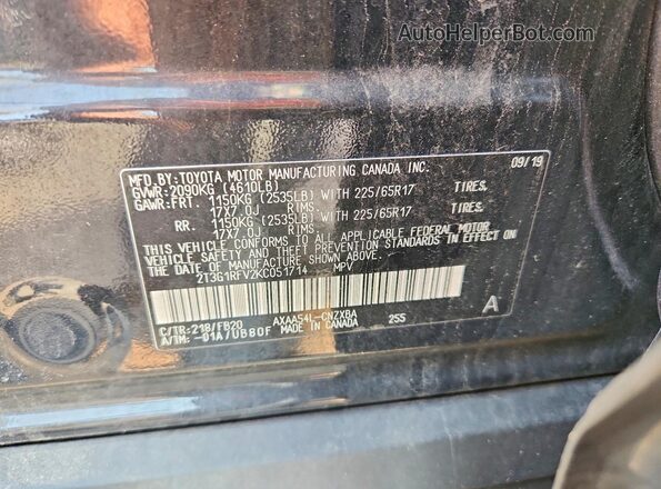 2T3G1RFV2KC051714 2019 TOYOTA RAV4 Black VIN sticker view