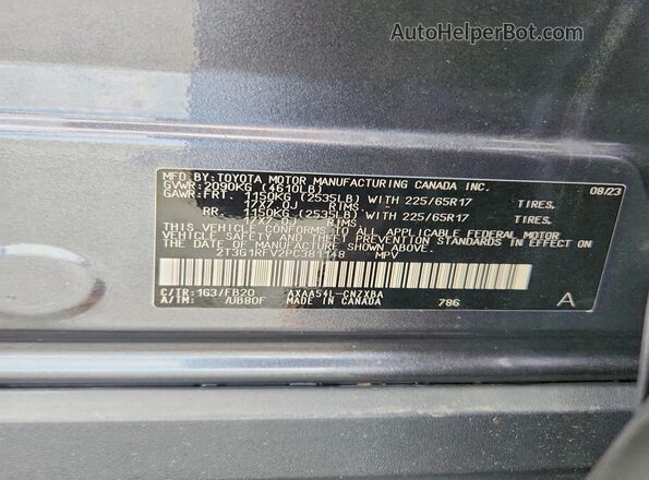 2T3G1RFV2PC381148 2023 TOYOTA RAV4 Gray Widok naklejki z numerem VIN