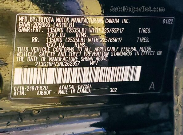 2T3G1RFV3NC262957 2022 TOYOTA RAV4 Black Widok wnętrza 360 stopni