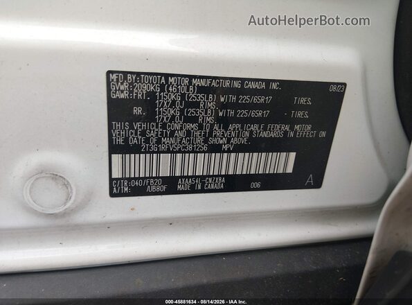 2T3G1RFV5PC381256 2023 TOYOTA RAV4 White ძრავის განყოფილების ხედი