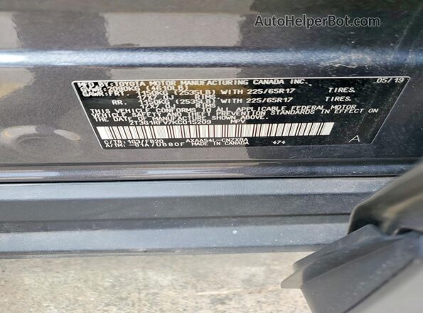 2T3G1RFV7KC015209 2019 TOYOTA RAV4 Серый Вид наклейки с VIN-кодом