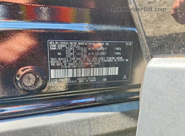 2T3G1RFV9MC163431 2021 TOYOTA RAV4 Черный Вид наклейки с VIN-кодом