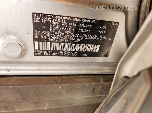 2T3H1RFV0LC070980 2020 TOYOTA RAV4 Silver Вид наклейки з VIN-кодом