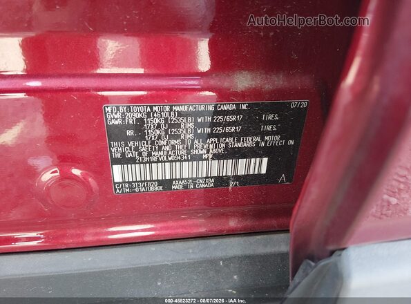 2T3H1RFV0LW094341 2020 TOYOTA RAV4 Maroon Vista del compartimento del motor