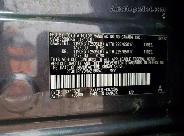 2T3H1RFV0NW219857 2022 TOYOTA RAV4 Gray ძრავის განყოფილების ხედი