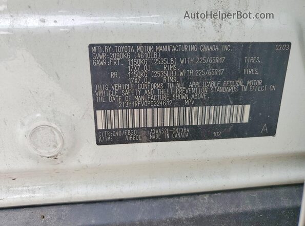 2T3H1RFV0PC224612 2023 TOYOTA RAV4 White Вид наклейки з VIN-кодом
