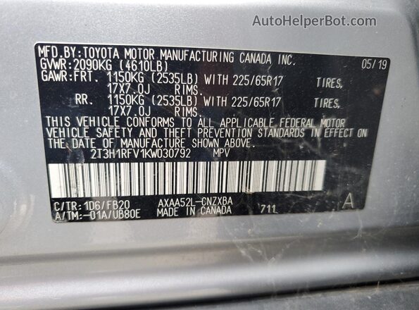 2T3H1RFV1KW030792 2019 TOYOTA RAV4 Silver Widok komory silnika