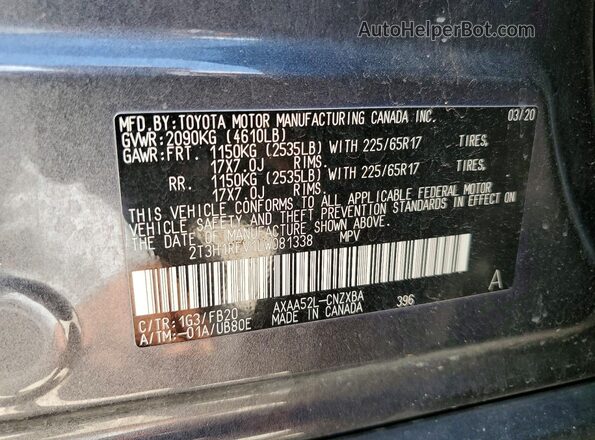 2T3H1RFV1LW081338 2020 TOYOTA RAV4 Gray Widok naklejki z numerem VIN