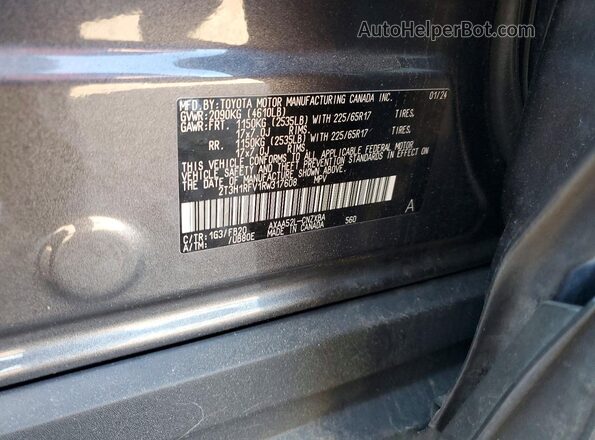 2T3H1RFV1RW317608 2024 TOYOTA RAV4 Gray Vista de la etiqueta del VIN