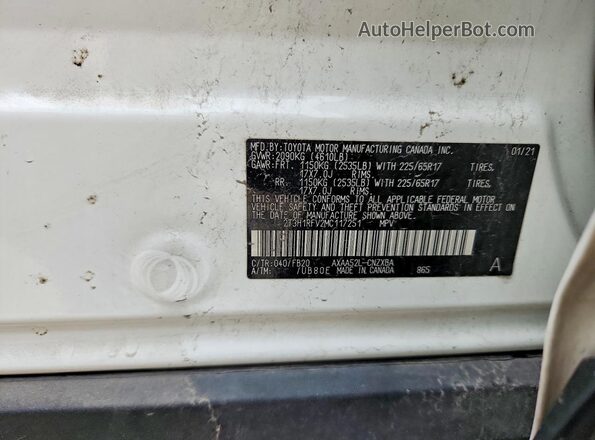 2T3H1RFV2MC117251 2021 TOYOTA RAV4 White Widok naklejki z numerem VIN