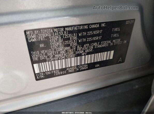 2T3H1RFV2MC125897 2021 TOYOTA RAV4 Silver ძრავის განყოფილების ხედი
