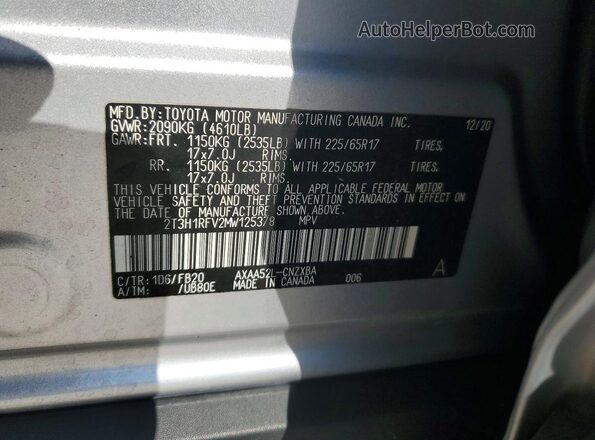 2T3H1RFV2MW125378 2021 TOYOTA RAV4 Silver VIN კოდის სტიკერის ხედი