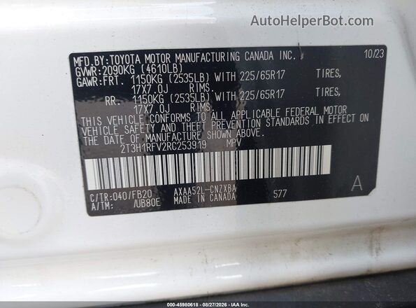 2T3H1RFV2RC253919 2024 TOYOTA RAV4 White Vista del compartimento del motor