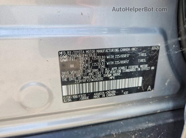 2T3H1RFV2SW380092 2025 TOYOTA RAV4 Silver VIN sticker view