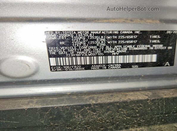 2T3H1RFV3LW097105 2020 TOYOTA RAV4 Silver Engine compartment view