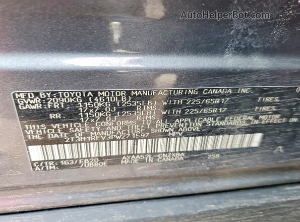2T3H1RFV3PW271597 2023 TOYOTA RAV4 Gray VIN sticker view
