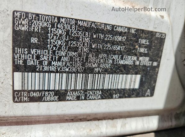 2T3H1RFV3SW396107 2025 TOYOTA RAV4 White 