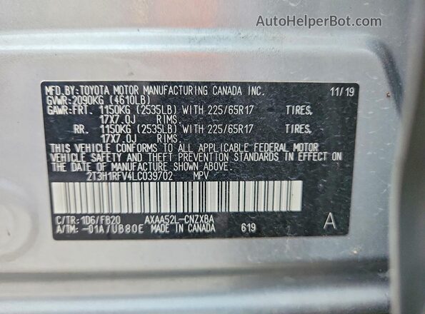 2T3H1RFV4LC039702 2020 TOYOTA RAV4 Gray Engine compartment view