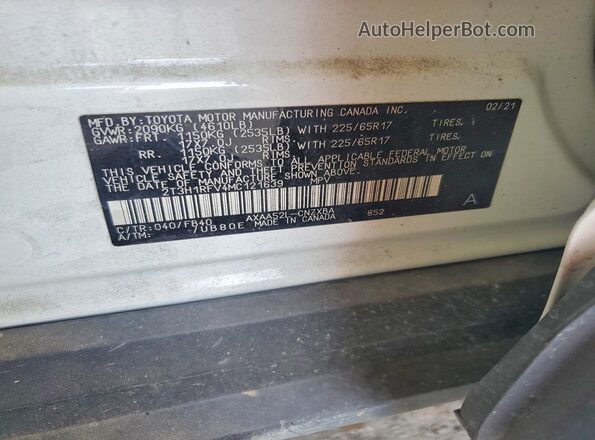2T3H1RFV4MC121639 2021 TOYOTA RAV4 White Engine compartment view