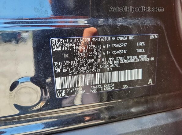 2T3H1RFV4RW322849 2024 TOYOTA RAV4 Black VIN sticker view