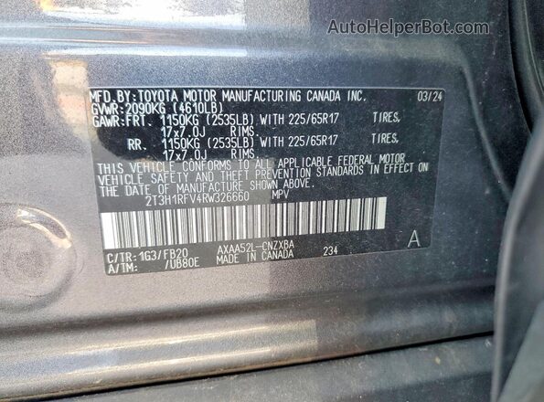 2T3H1RFV4RW326660 2024 TOYOTA RAV4 Gray Vista interior de 360 grados