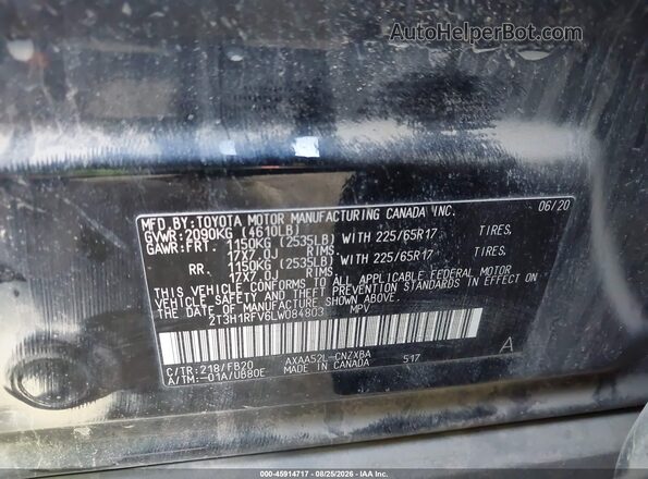 2T3H1RFV6LW084803 2020 TOYOTA RAV4 Black Widok komory silnika
