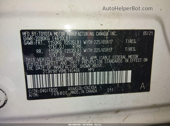 2T3H1RFV6MC140466 2021 TOYOTA RAV4 White Widok komory silnika