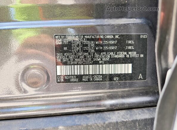 2T3H1RFV6PC220547 2023 TOYOTA RAV4 Gray Vista de la etiqueta del VIN