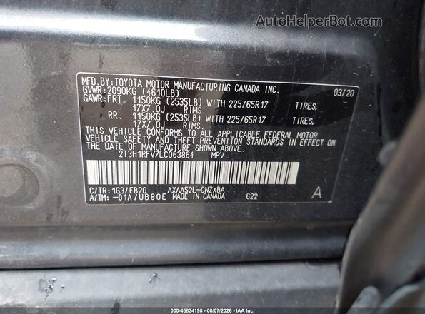 2T3H1RFV7LC063864 2020 TOYOTA RAV4 Gray Вид підкапотного простору