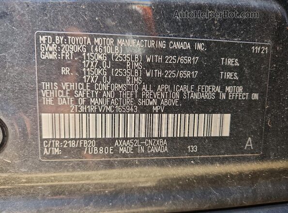 2T3H1RFV7MC165943 2021 TOYOTA RAV4 Black 360 interior view