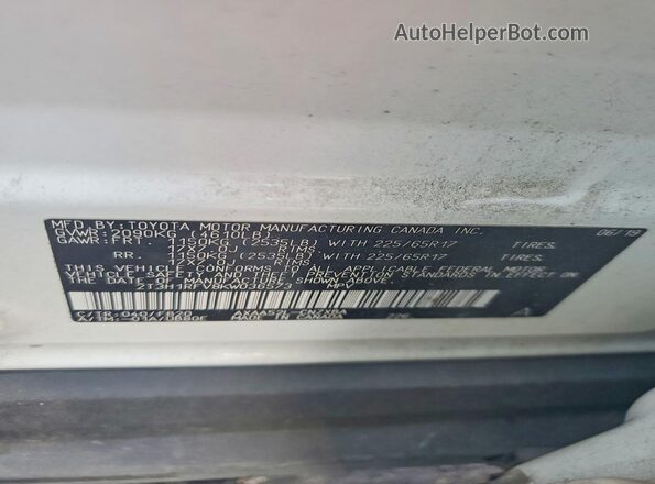2T3H1RFV8KW036573 2019 TOYOTA RAV4 White Vista de la etiqueta del VIN